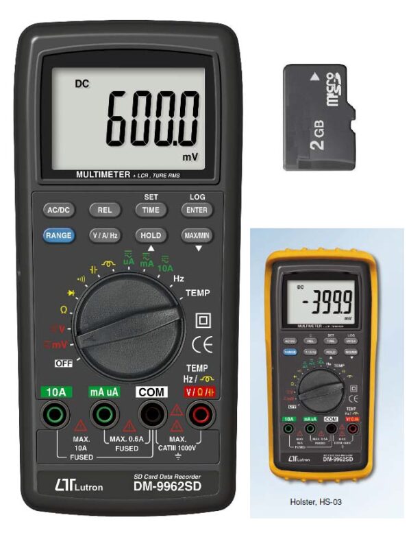 DM-9962SD (SD card real time data recorder + Temp., 6,000 counts MULTIMETER + LCR)